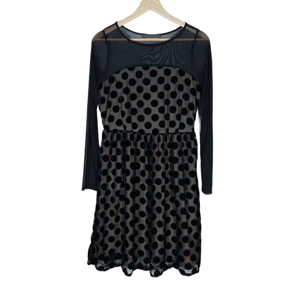 Sunday in Brooklyn Anthropologie Dress 4 Petite Black Velvet Polka Dot Mini